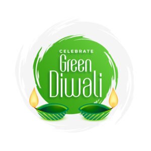 Home green diya lamp for eco diwali greeting background in paint brus