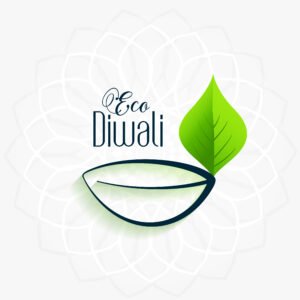 Home happy green eco diwali traditional background with leaf diya